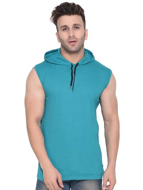 blue solid hooded t-shirt - 16341753 -  Standard Image - 0
