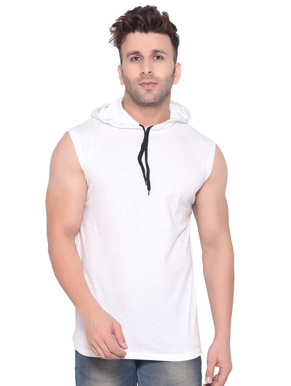 white solid hooded t-shirt