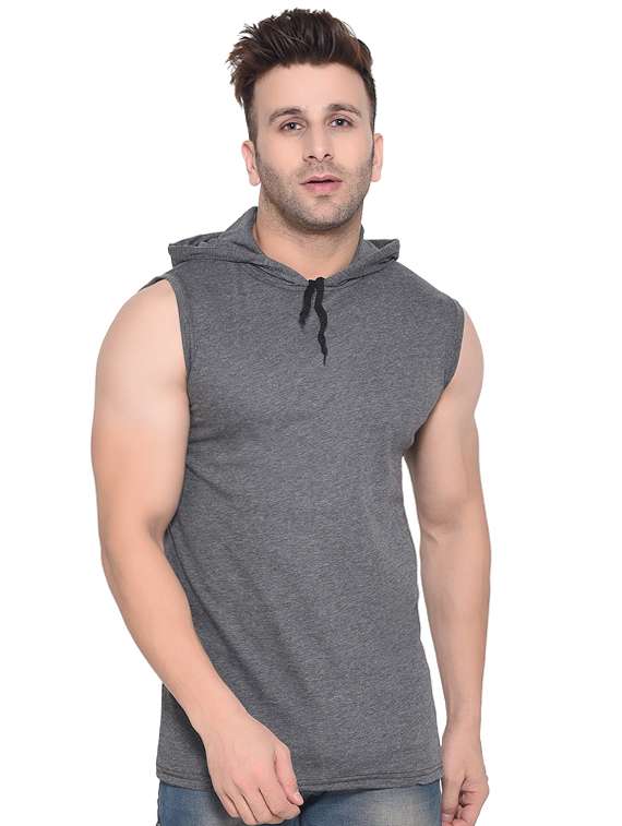 grey solid hooded t-shirt