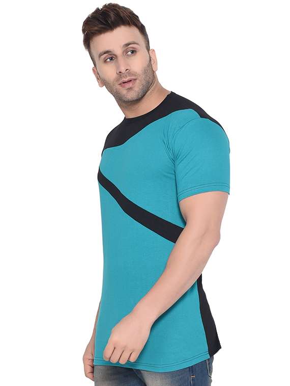blue color block t-shirt - 16341781 - Standard Image - 1