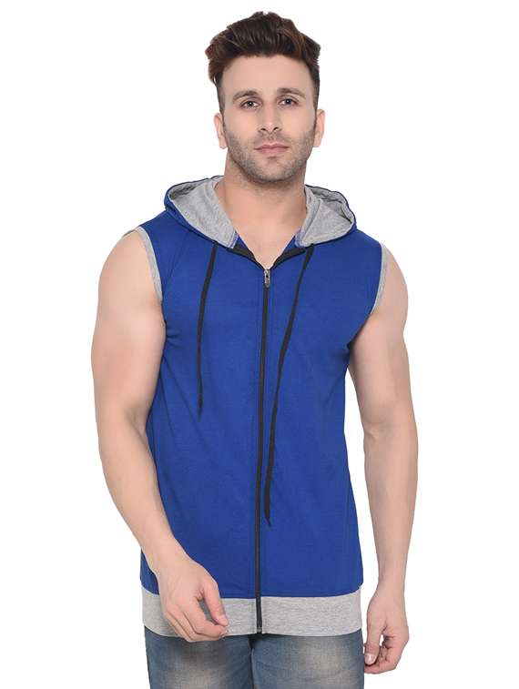 blue cut & sew hooded t-shirt