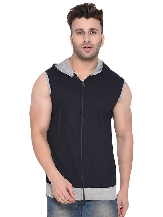 black cut & sew hooded t-shirt