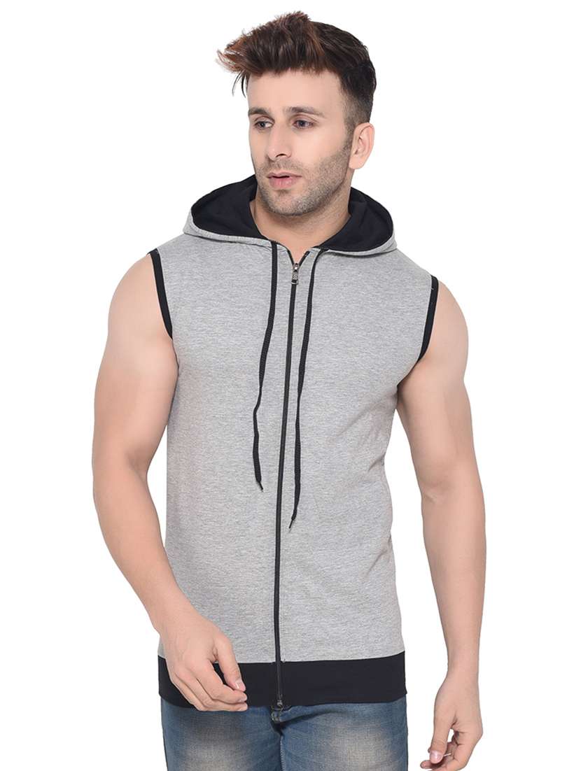 grey cut & sew hooded t-shirt