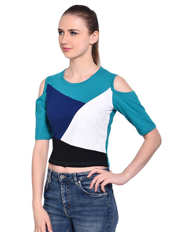 cold shoulder color block tee - 16341862 - Standard Image - 1