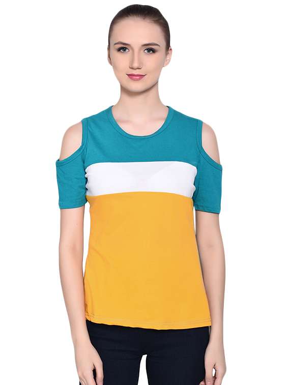 cold shoulder color block tee 