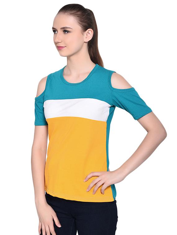 cold shoulder color block tee  - 16341866 -  Standard Image - 1
