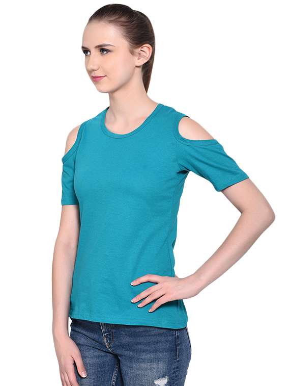 cold shoulder solid tee - 16341867 - Standard Image - 1