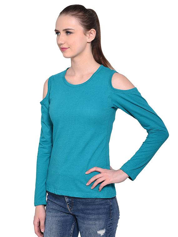 cold shoulder solid tee - 16341868 - Standard Image - 1