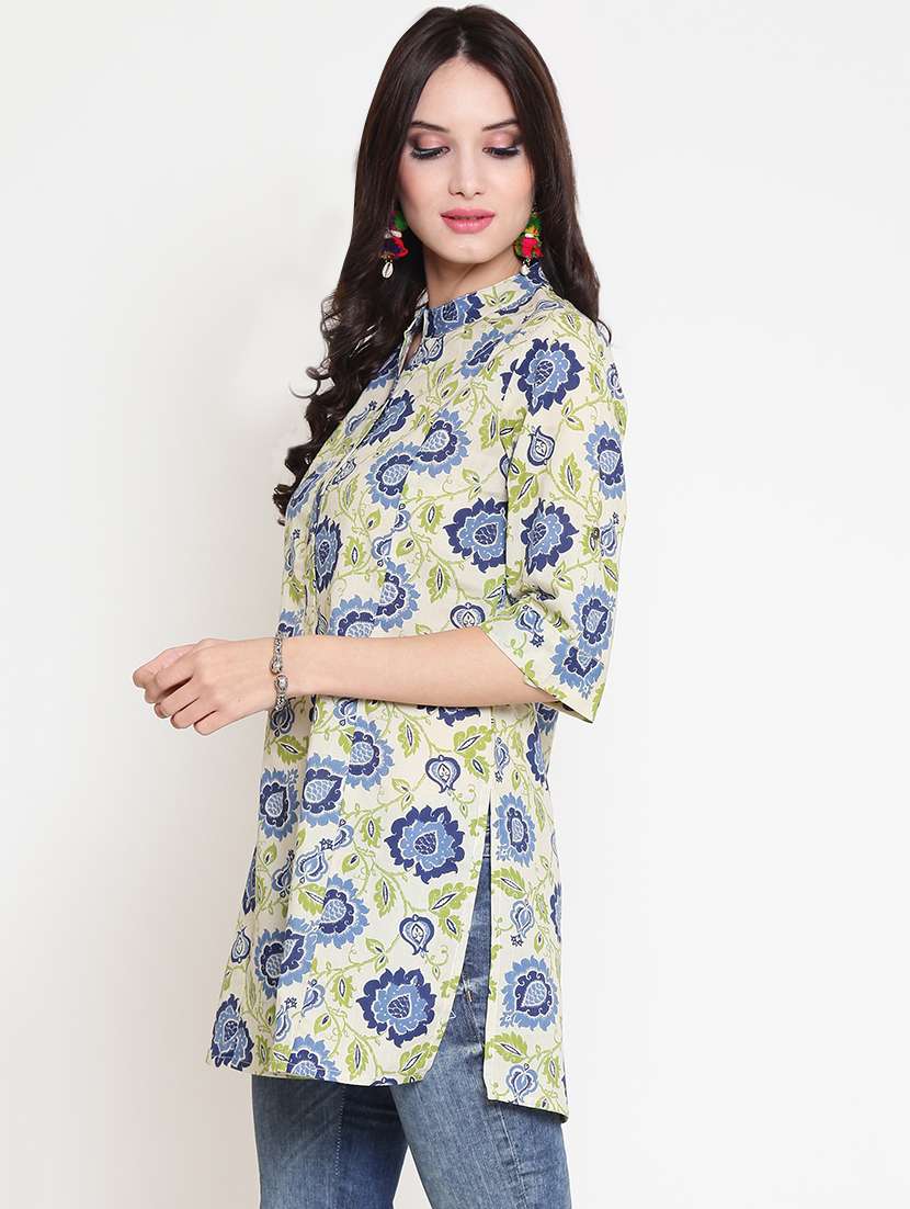 mandarin neck button detail tunic - 16342740 -  Standard Image - 1