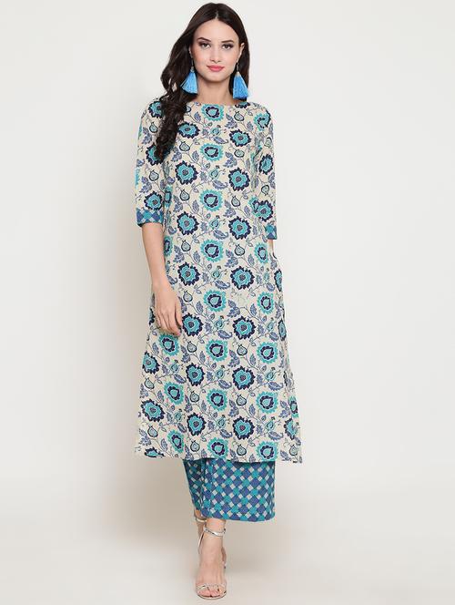 women three quarter sleeve kurta palazzo set - 16342766 - Standard Image - 0