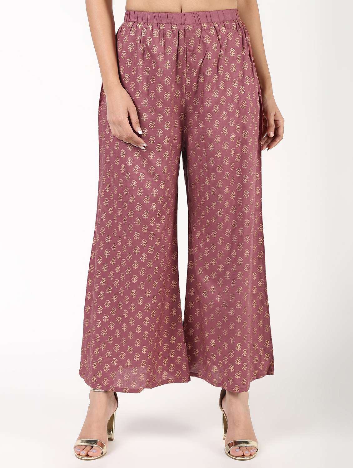 foil printed flared palazzo