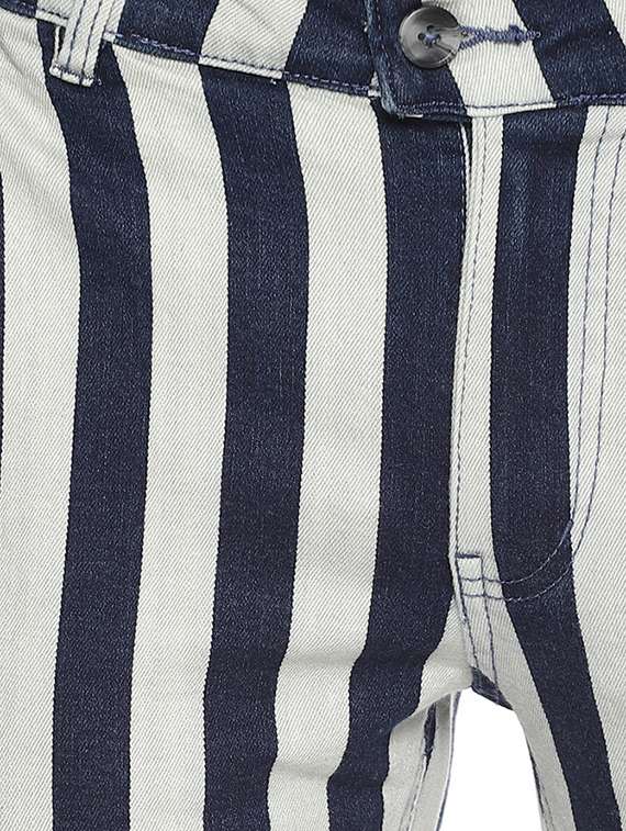 blue striped flat front casual trouser - 16345285 -  Standard Image - 4