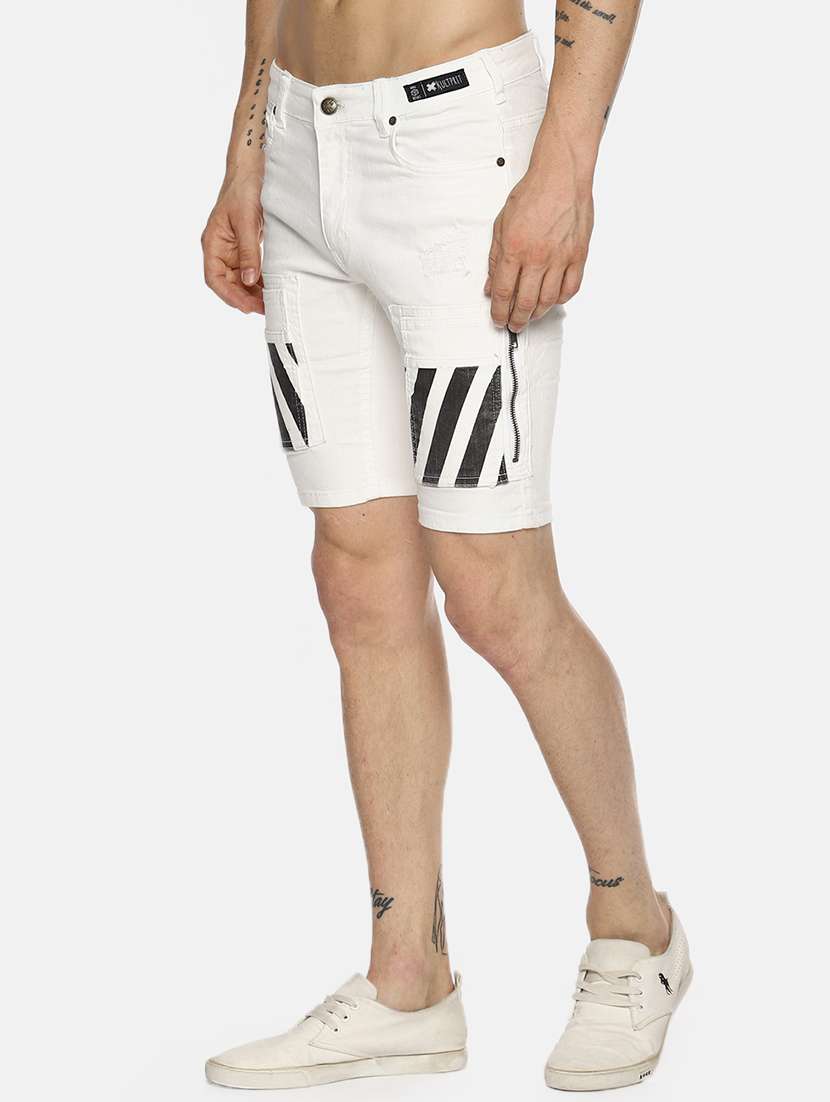 white striped patched shorts - 16345295 - Standard Image - 1