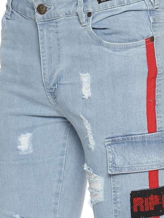 light blue side striped ripped denim shorts - 16345296 - Standard Image - 4