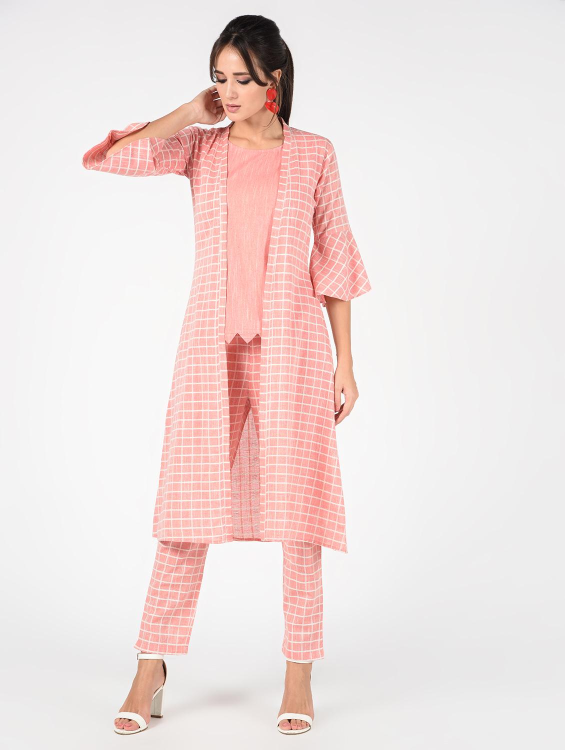 checkered top pant with jacket set - 16346405 - Standard Image - 1