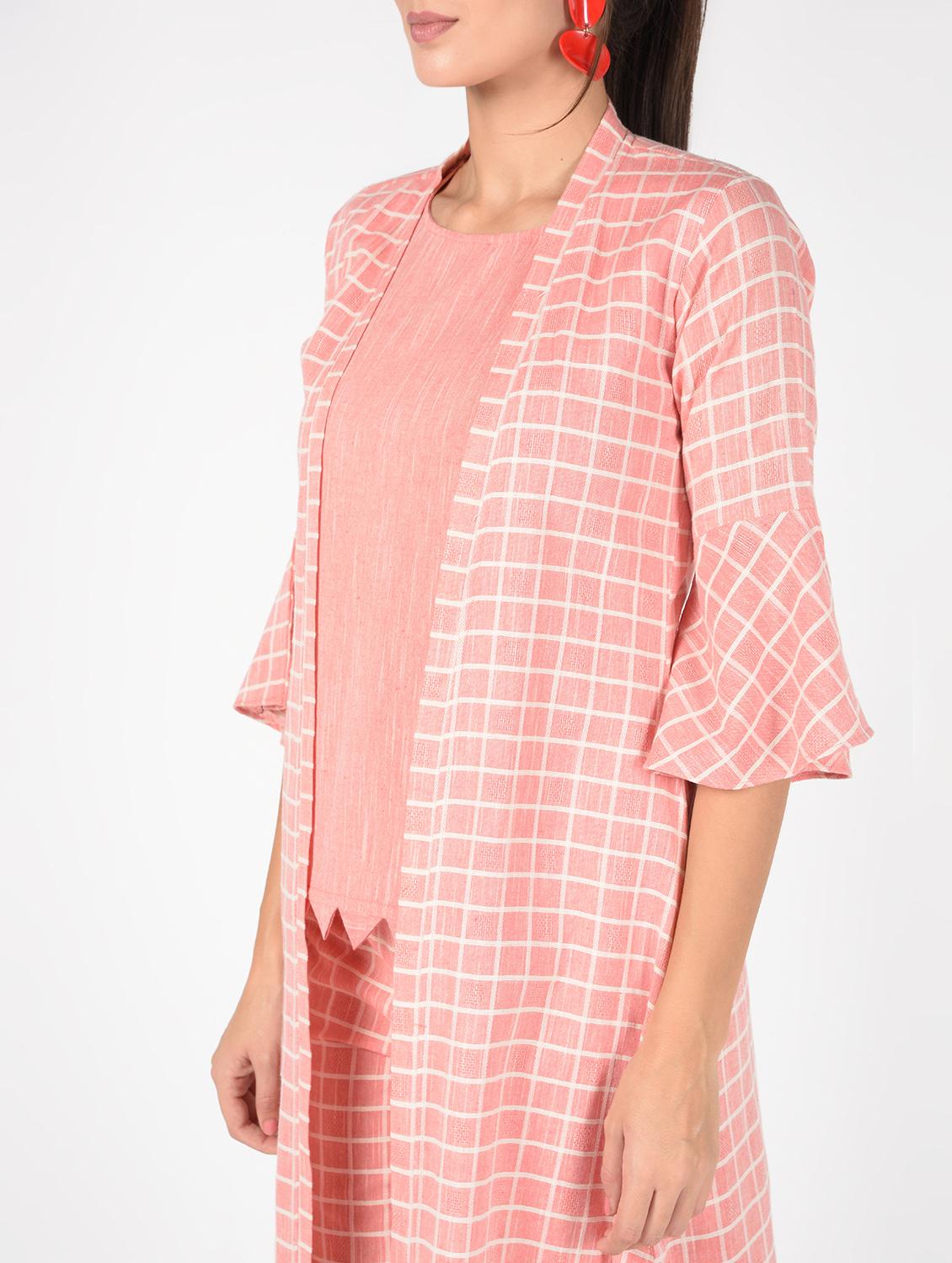 checkered top pant with jacket set - 16346405 - Standard Image - 4