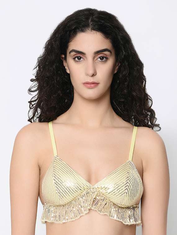 frill trim sequined bra 