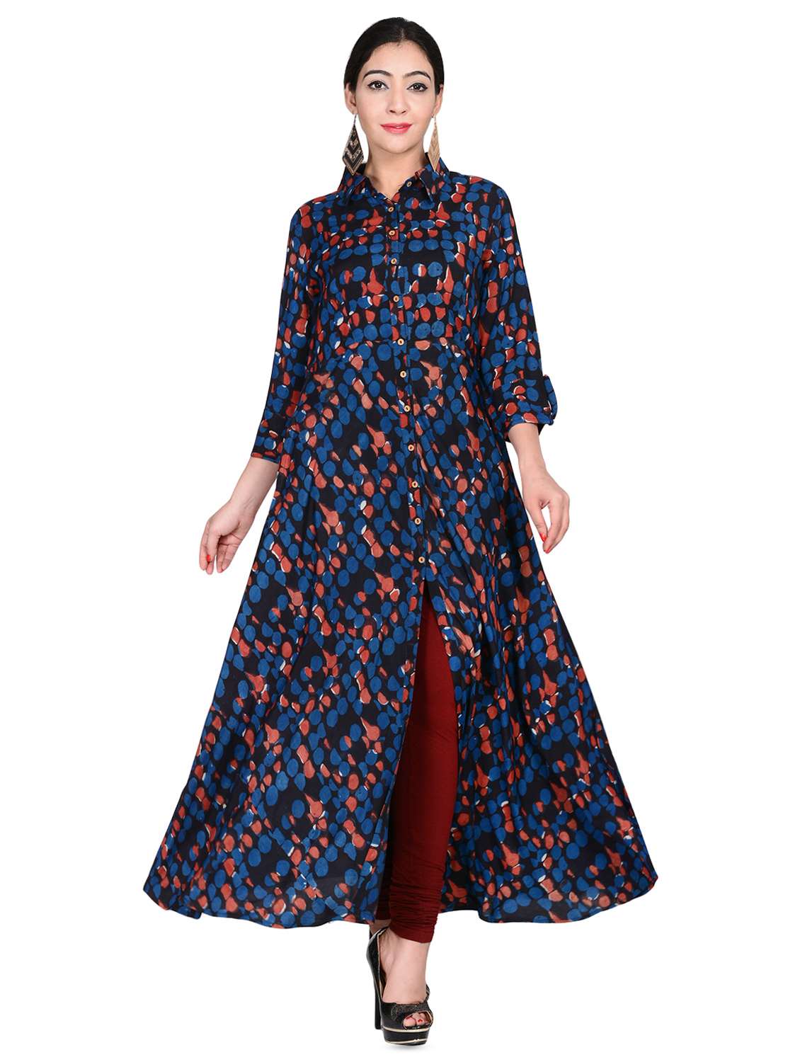 printed high slit kurta