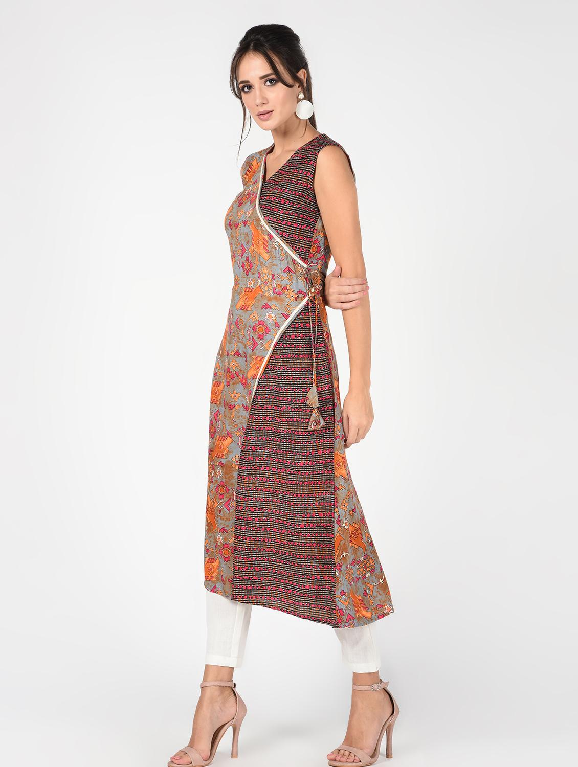 printed angrakha kurta pant set - 16348797 -  Standard Image - 1
