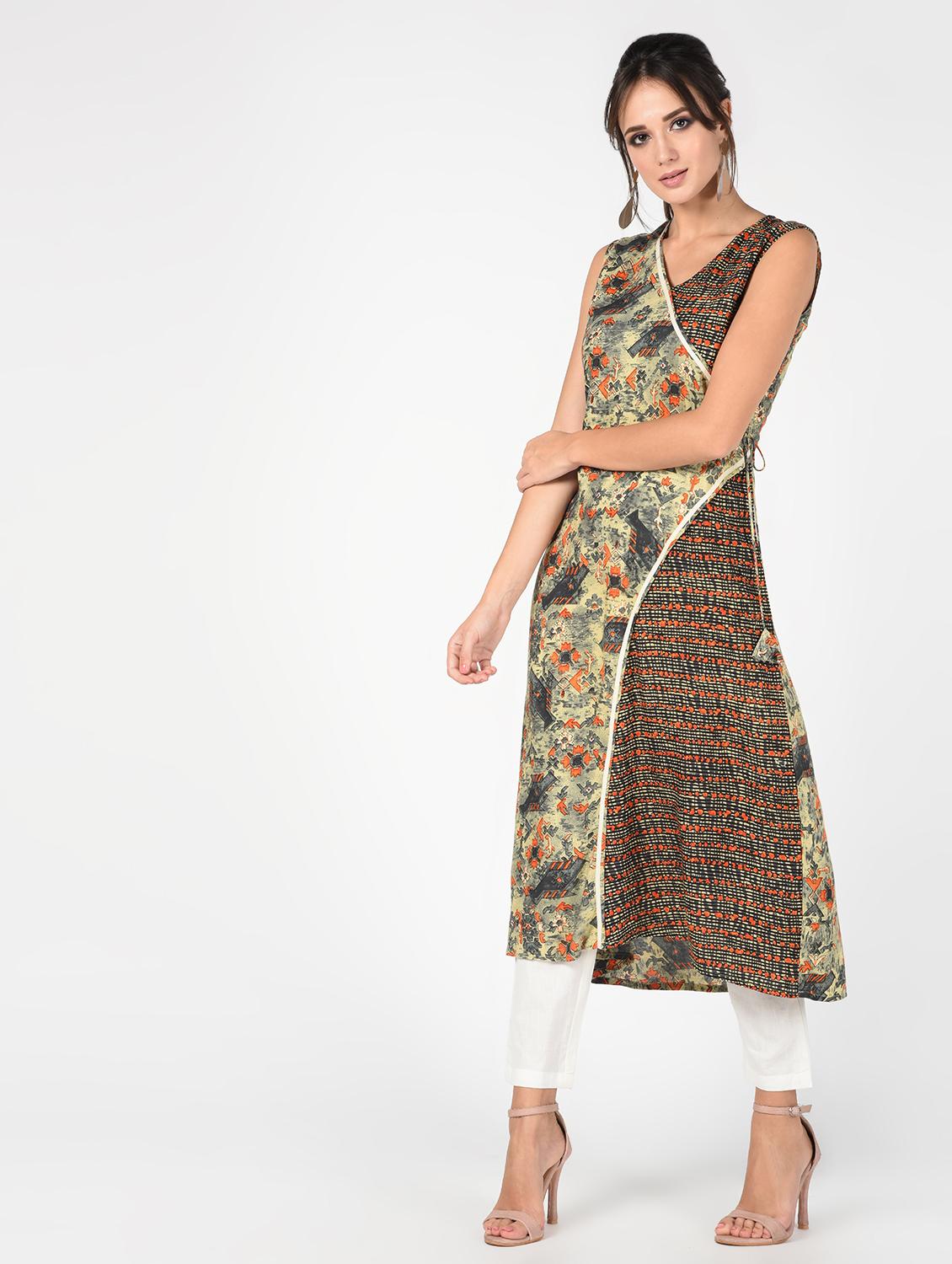printed angrakha kurta pant set - 16348798 -  Standard Image - 1