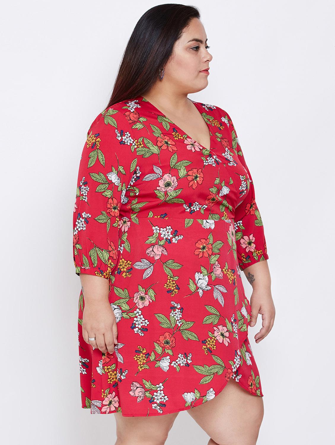 floral faux wrap plus dress  - 16348914 -  Standard Image - 1