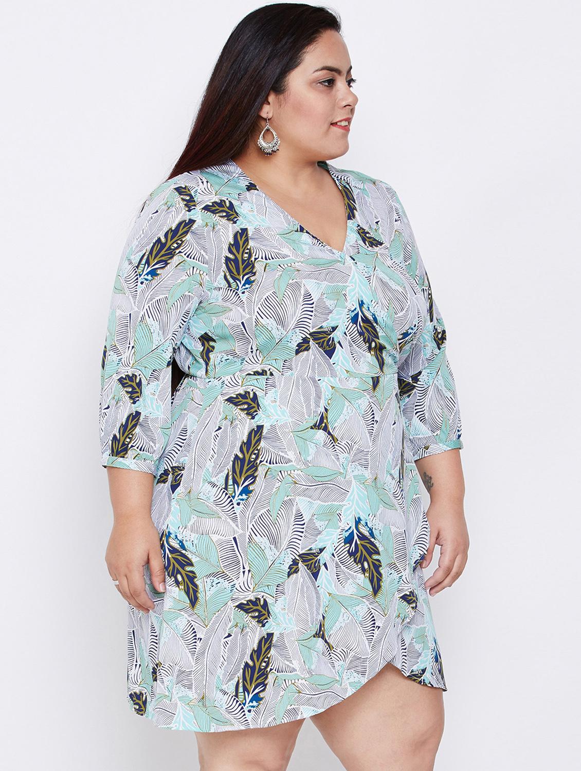 overlap neck tropical print plus dress - 16348916 - Standard Image - 1