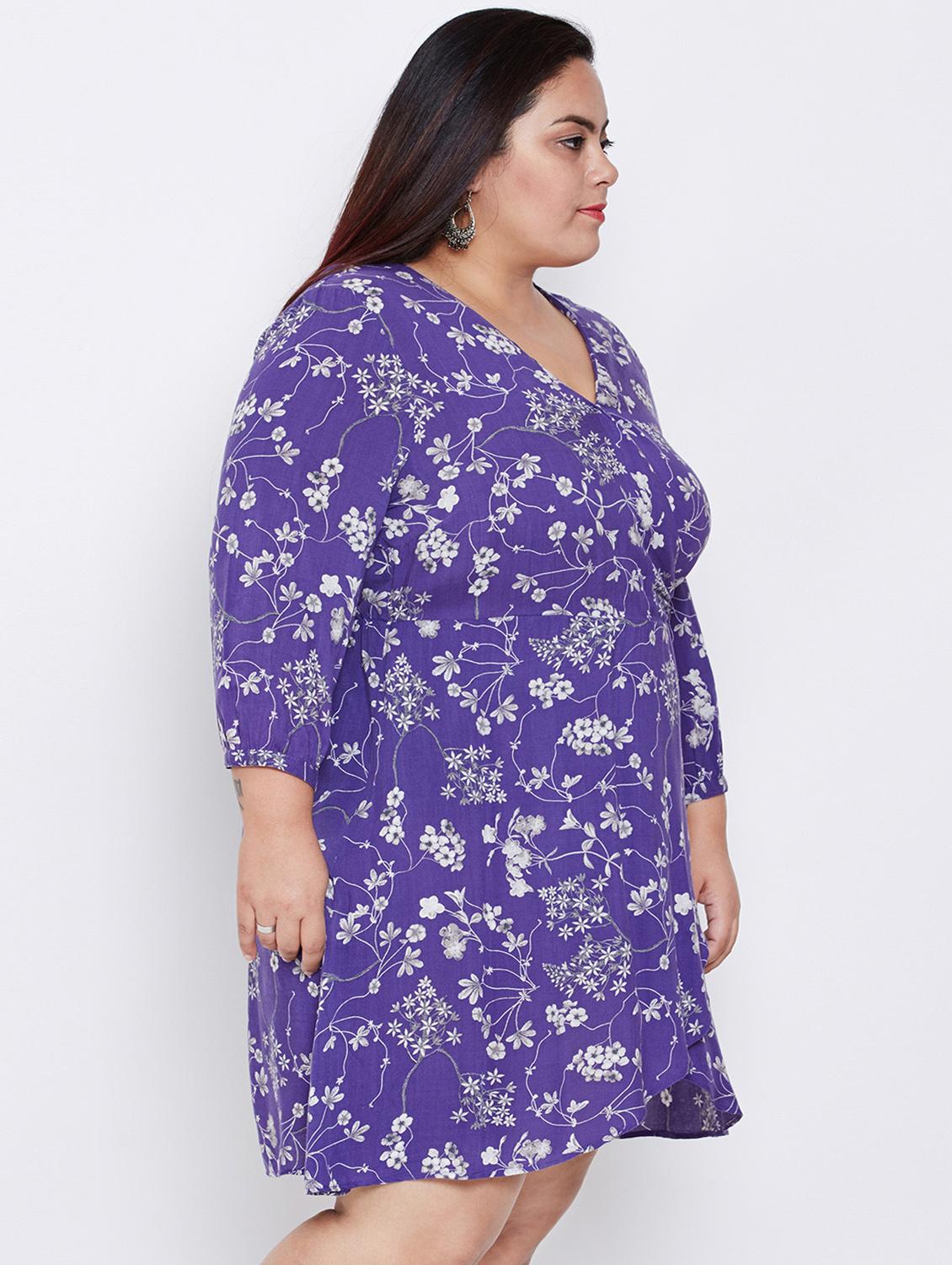overlap neck floral a-line dress - 16348917 - Standard Image - 1