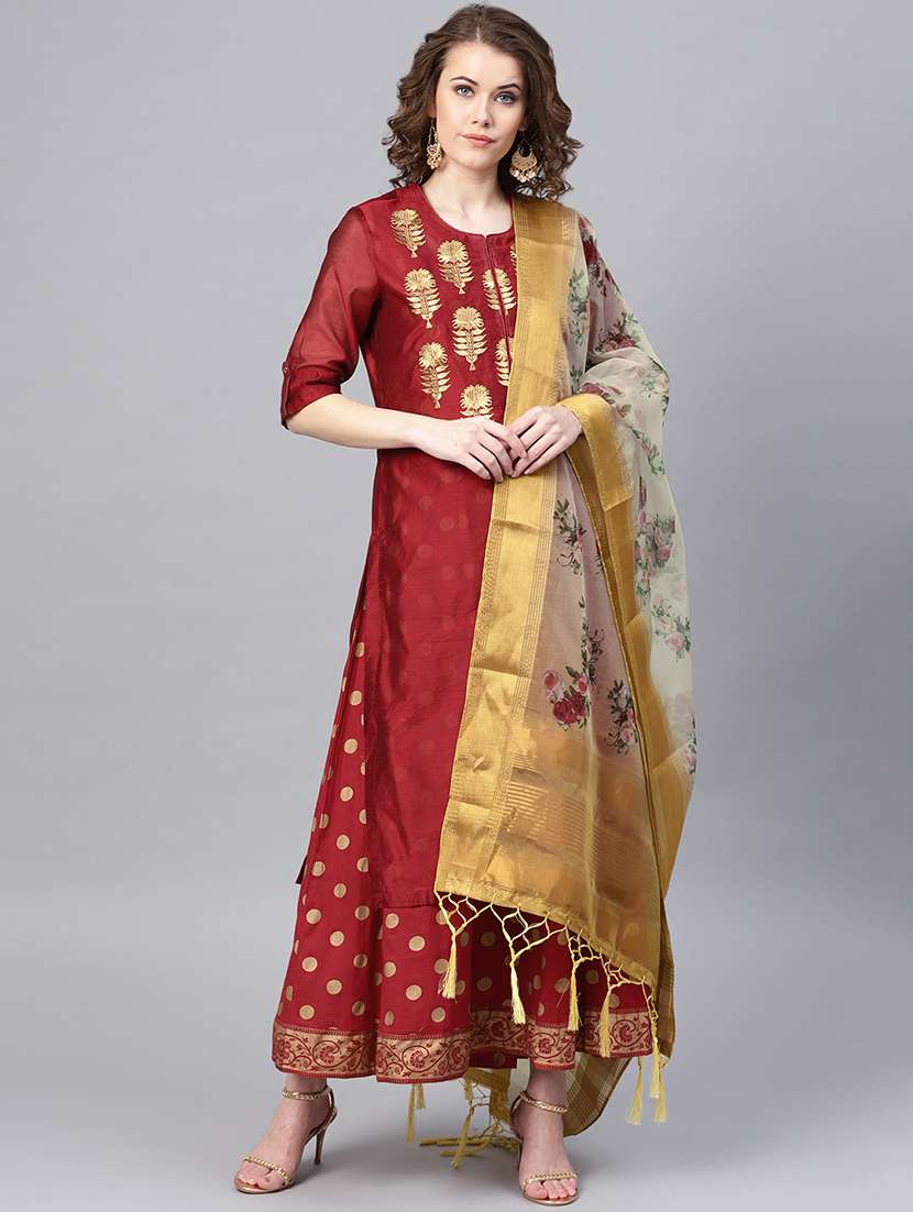 floral woven dupatta