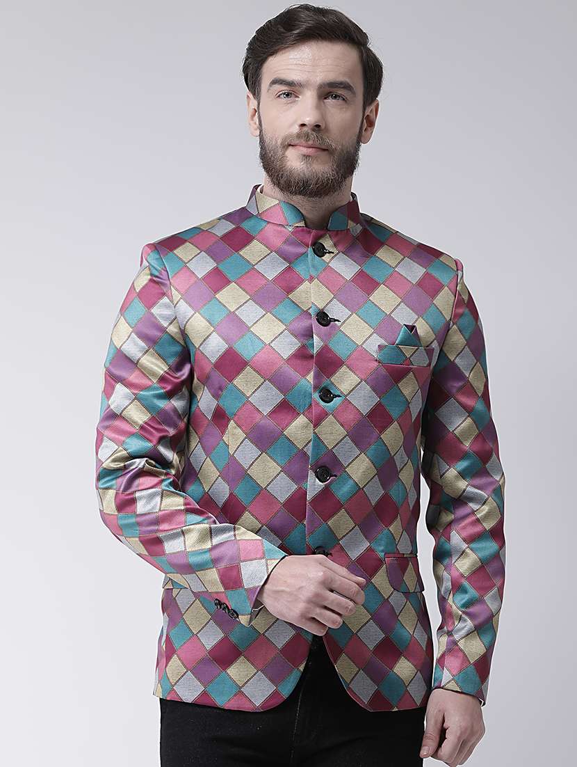 multi colored printed bandhgala casual blazer