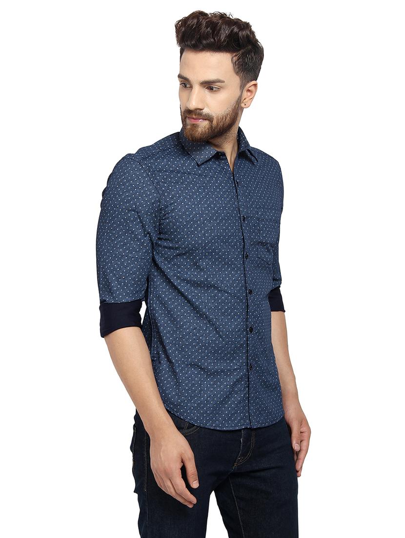 navy blue printed casual shirt - 16351787 -  Standard Image - 1