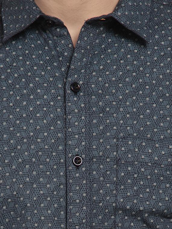 navy blue printed casual shirt - 16351787 - Standard Image - 4
