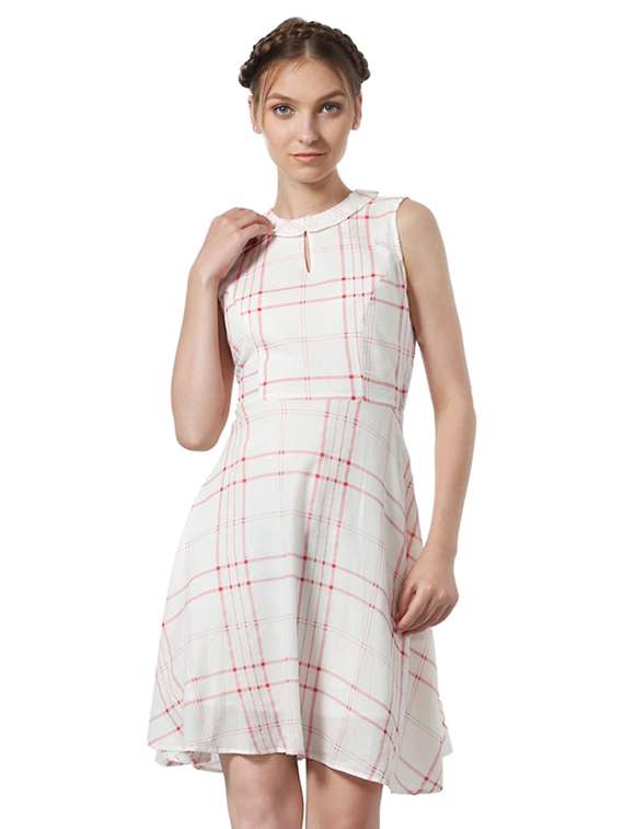 peter pan neck checkered a-line dress