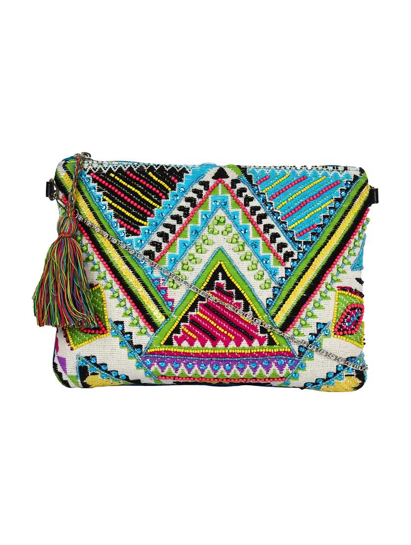 blue embroidered regular sling bag