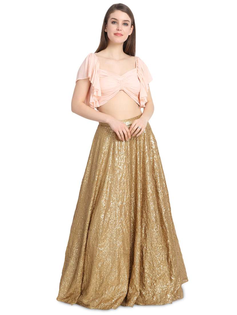 gold ruffle lehenga