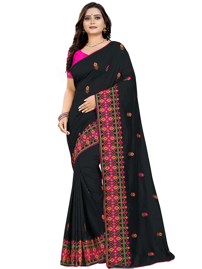 black georgette embroidered saree with blouse