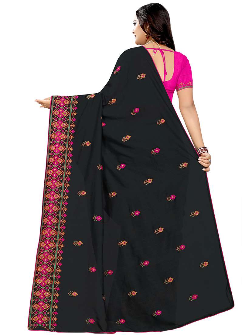 black georgette embroidered saree with blouse - 16360480 -  Standard Image - 1