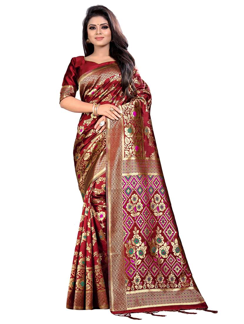 floral zari motif kanjivaram saree with blouse