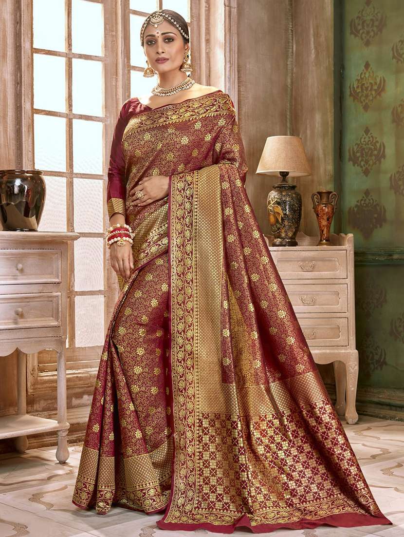 floral zari motif banarasi saree with blouse