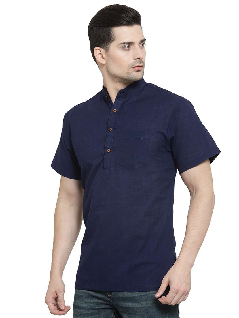 navy blue solid short kurta - 16365583 -  Standard Image - 1