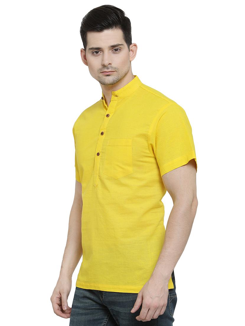 yellow solid short kurta - 16365585 - Standard Image - 1