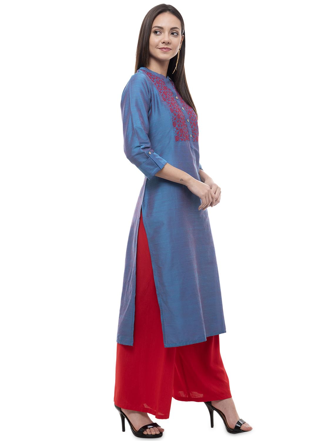 embroidered straight kurta - 16366686 - Standard Image - 1