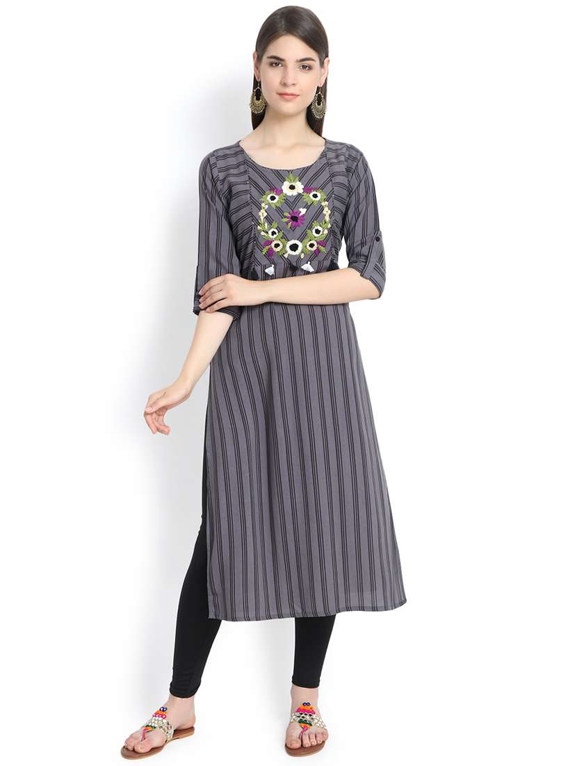 stripes embroidered straight kurta