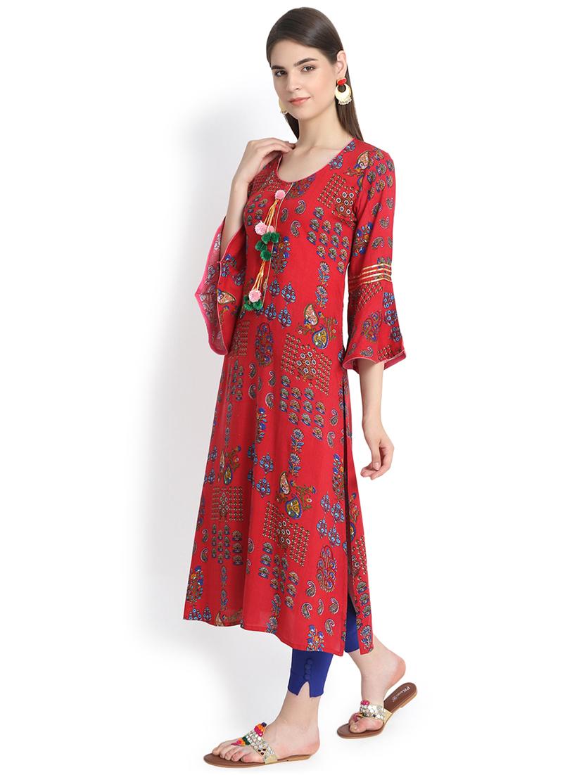 bell sleeved straight kurta - 16367778 - Standard Image - 1