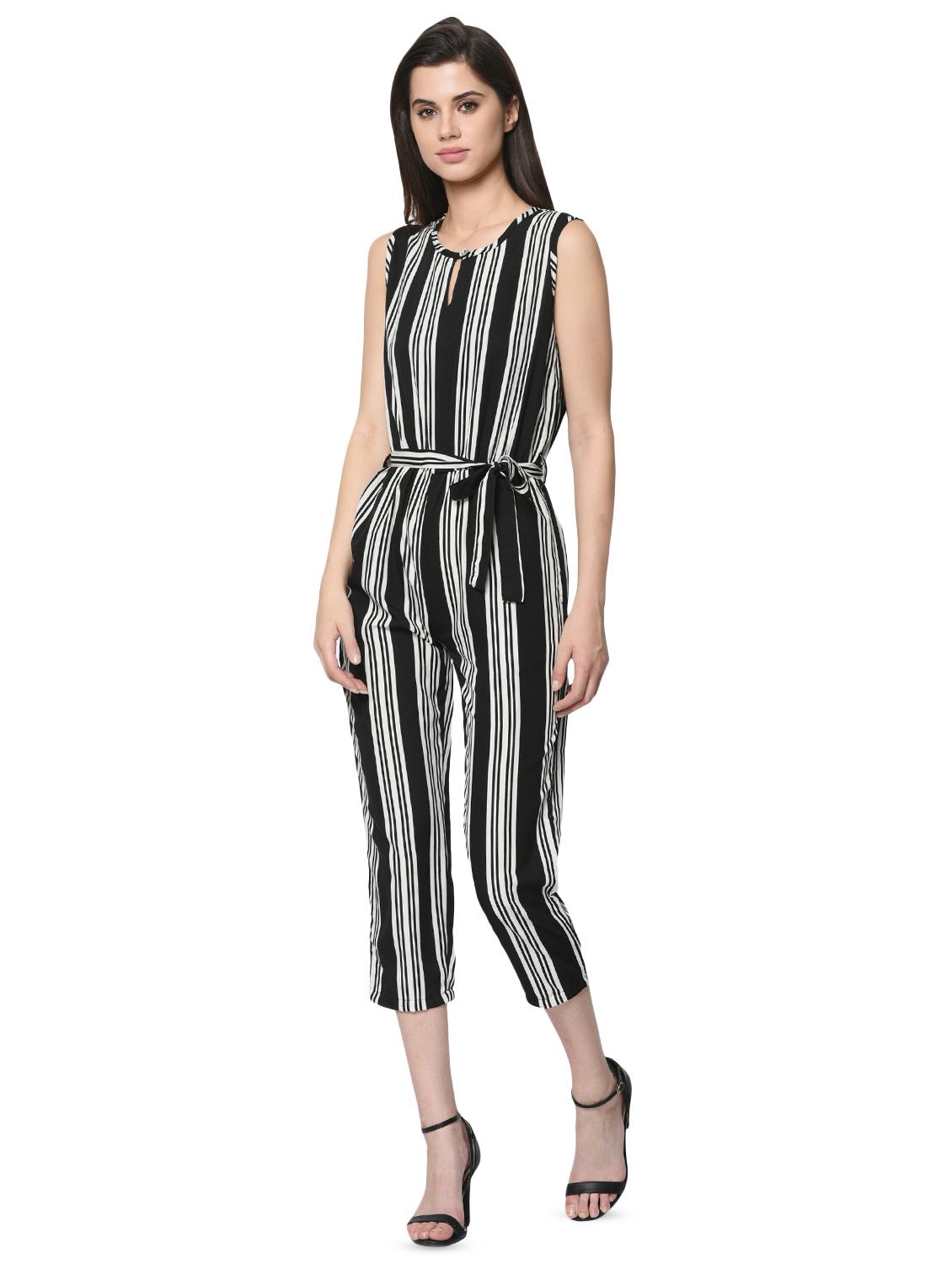 key hole neck tie front jumpsuit - 16368125 - Standard Image - 1