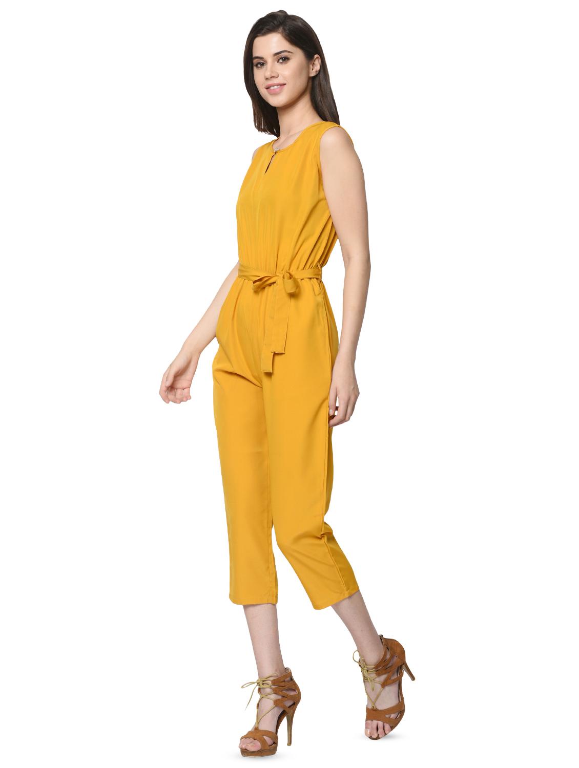 key hole neck tie front jumpsuit - 16368126 - Standard Image - 1