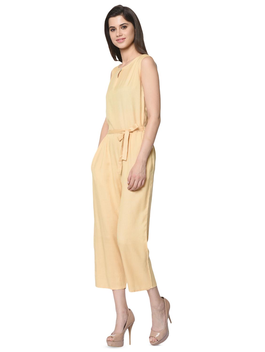 key hole neck tie front jumpsuit - 16368128 - Standard Image - 1