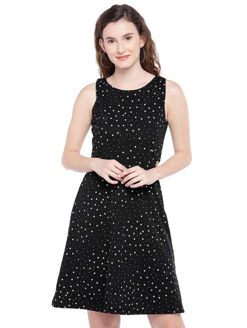 cut out detail star print a-line dress