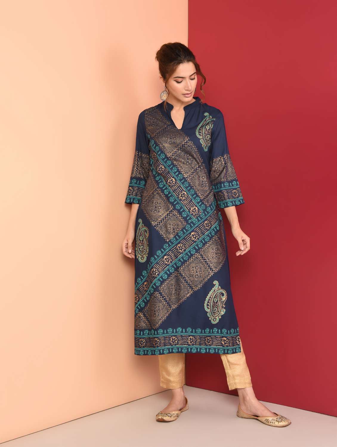 block print straight kurta