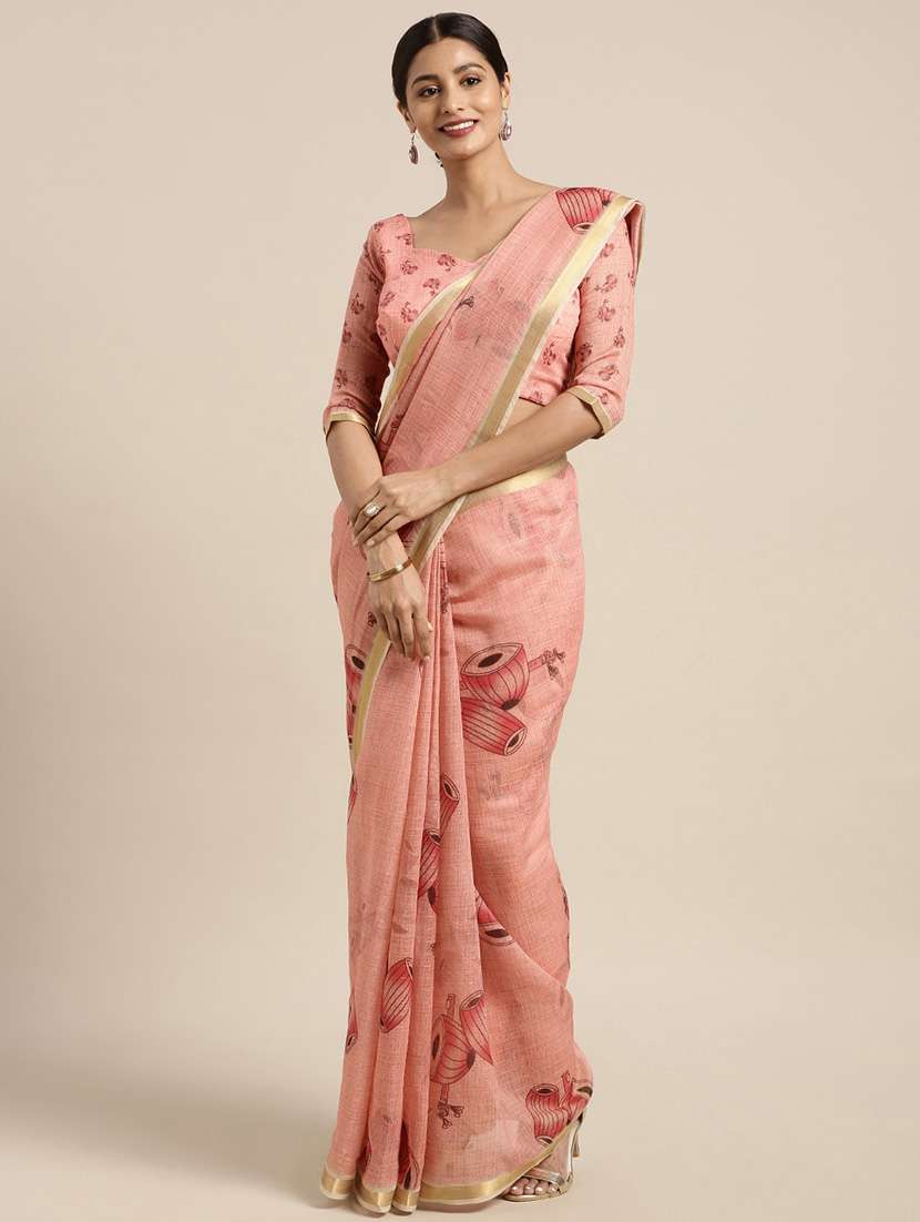 women's kalamkari peach colored saree with blouse