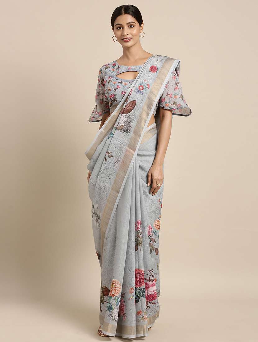 digital floral printed saree with blouse